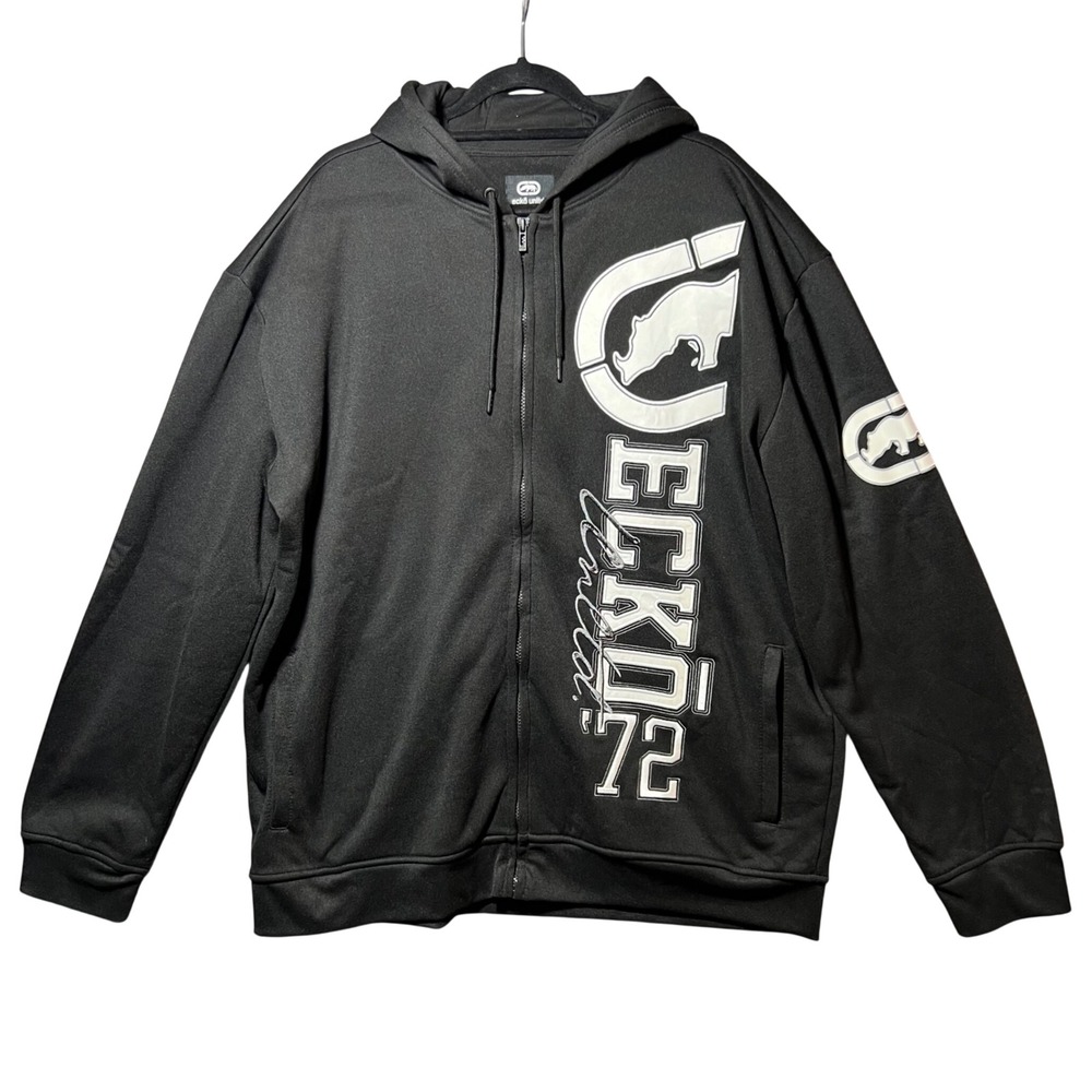 Ecko Unltd Mens 2XL Black Full Zip Hoodie Rhino Logo Graphic Sweatshirt